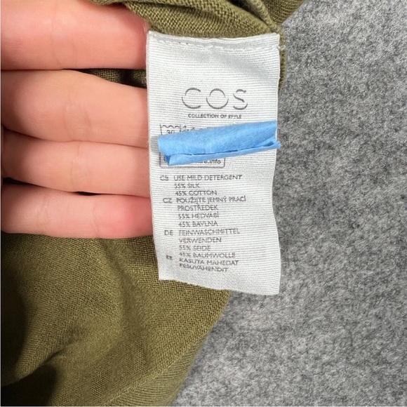 COS Polo Size Small Mens Green Silk Blend Short Sleeve Collared Button Up Top - Picture 5 of 9